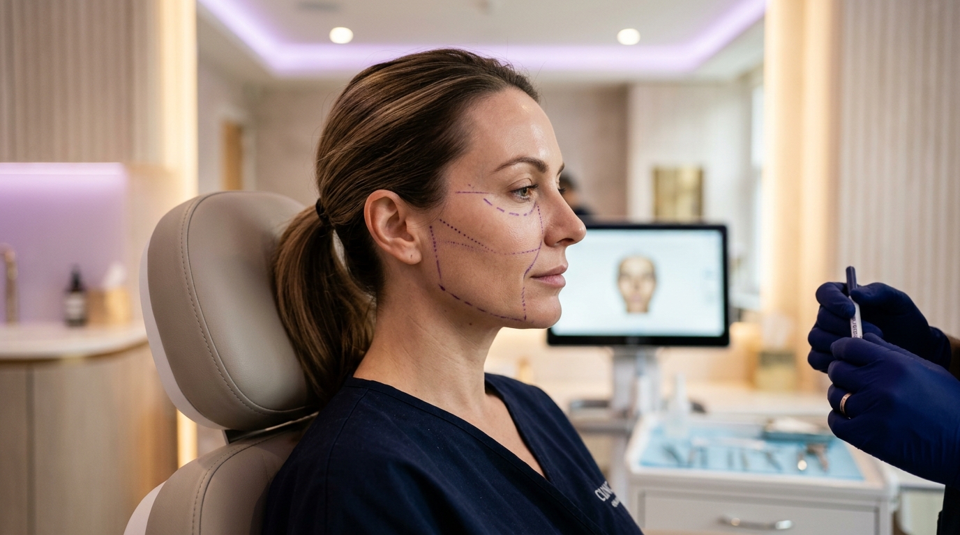 Clinical plastic surgery facial planning and precise anatomical marking